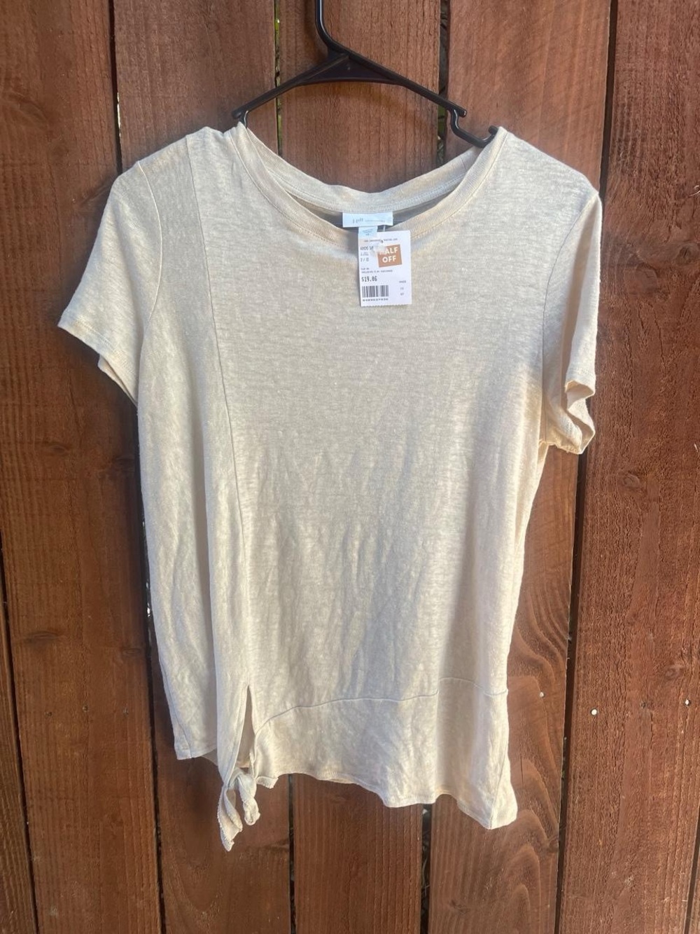 NWT J Jill Love Linen Cream Asymmetrical Tie Hem Short Sleeve Coastal Top Sz XS